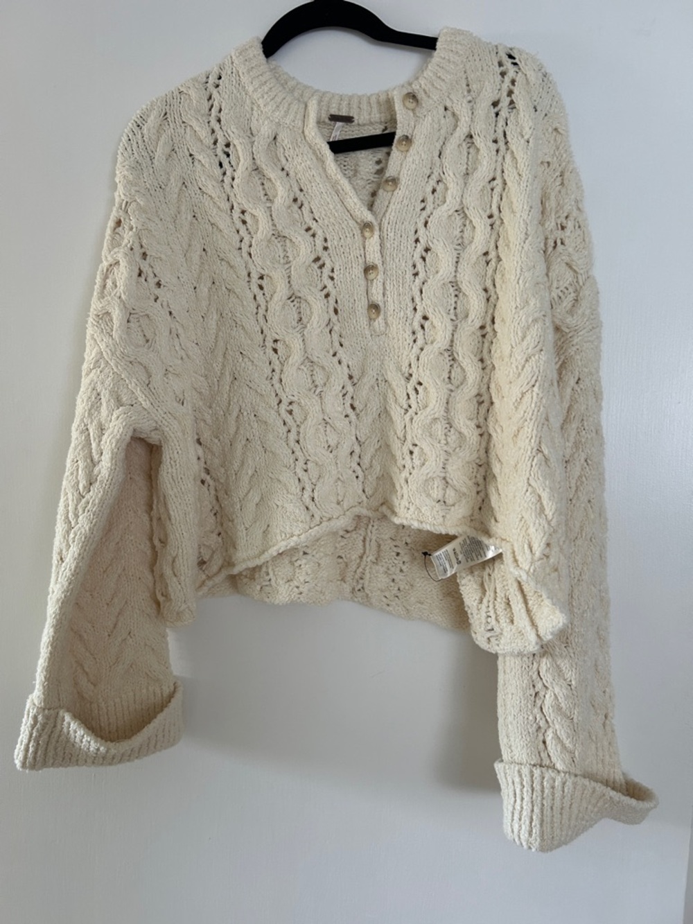 Free People Polly Cable Knit Henley Sweater - Cream